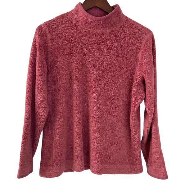 Vintage 90s Mock Neck Pullover Sweater Medium M Mauve Pink Sherpa Teddy Fleece - Picture 1 of 4